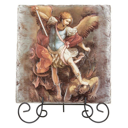 Square Tile Plaque with Stand - Saint Michael