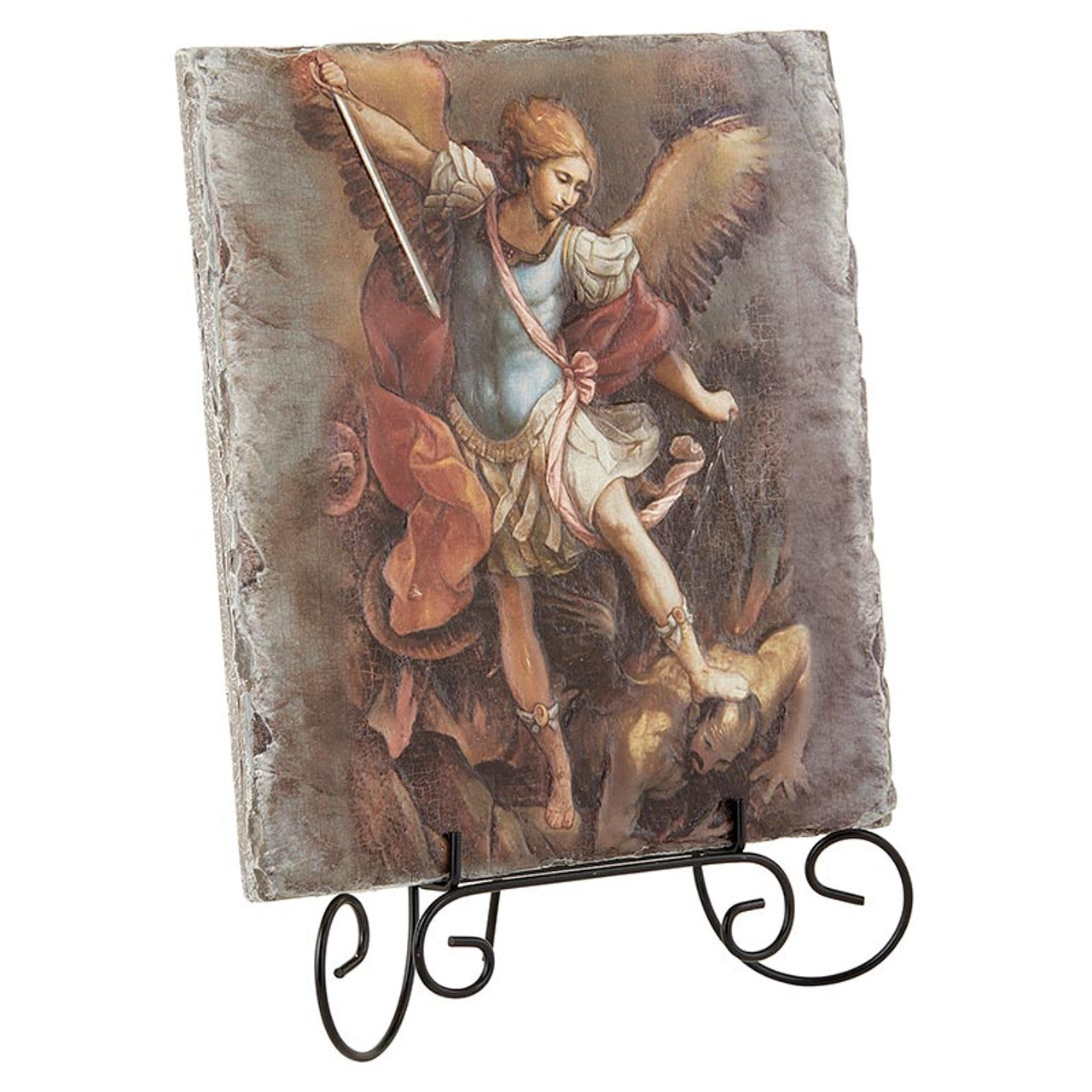 Square Tile Plaque with Stand - Saint Michael