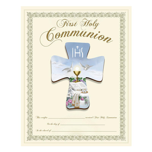 Wood Lasered Cross with Certificate First Communion