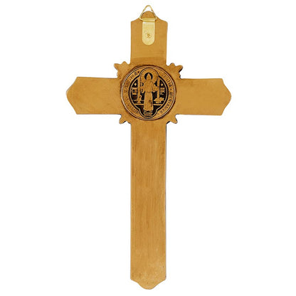 9" H Saint Benedict Antique Gold Fleur-De-Lis Wall Crucifix