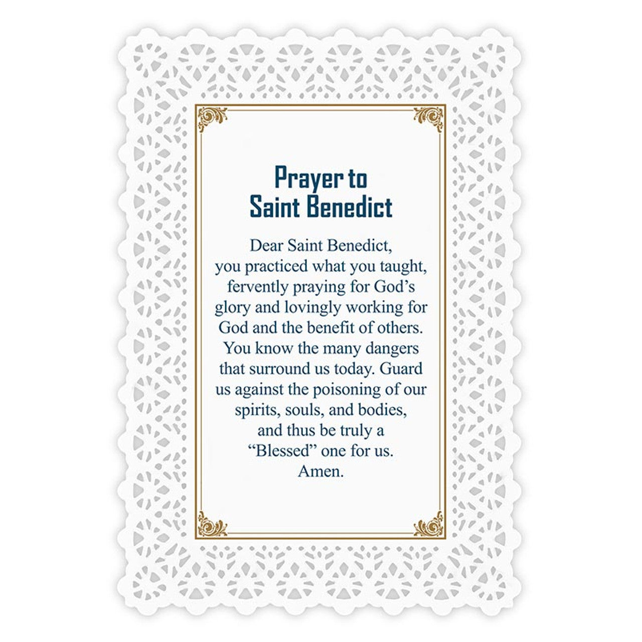 Lace Holy Card - Saint Benedict Prayer