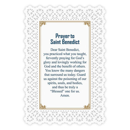 Lace Holy Card - Saint Benedict Prayer