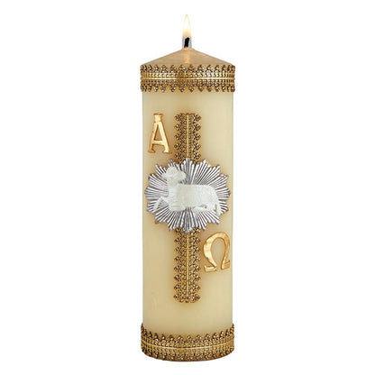 Family Prayer Candle - Silver Lamb of God