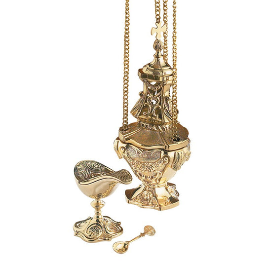 Ornate Brass Censer with Boat Set