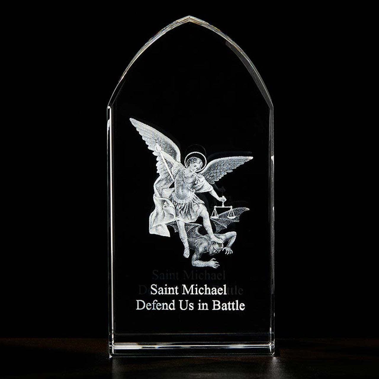 Saint Michael Etched Glass Stand