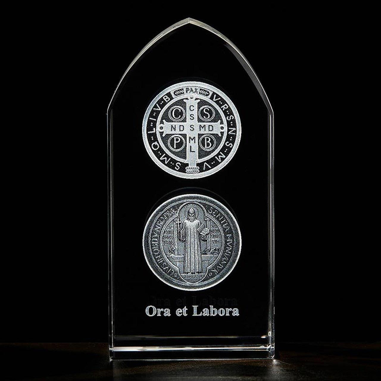 Saint Benedict Etched Glass Stand