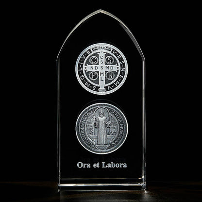 Saint Benedict Etched Glass Stand