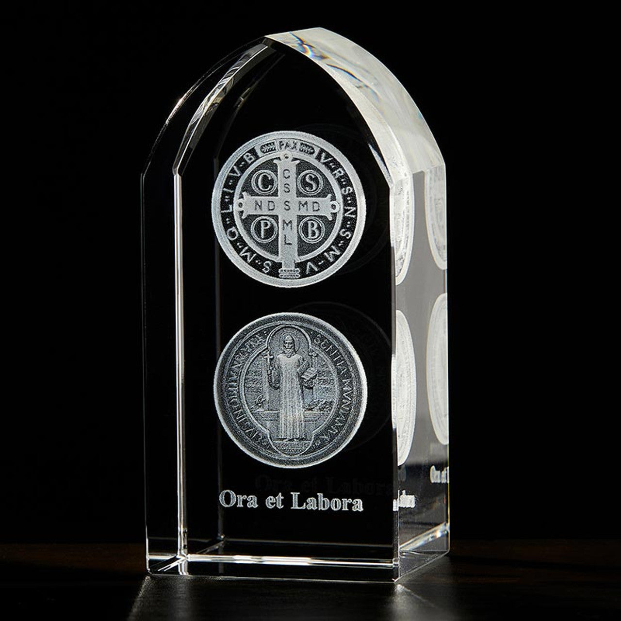 Saint Benedict Etched Glass Stand