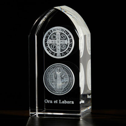 Saint Benedict Etched Glass Stand