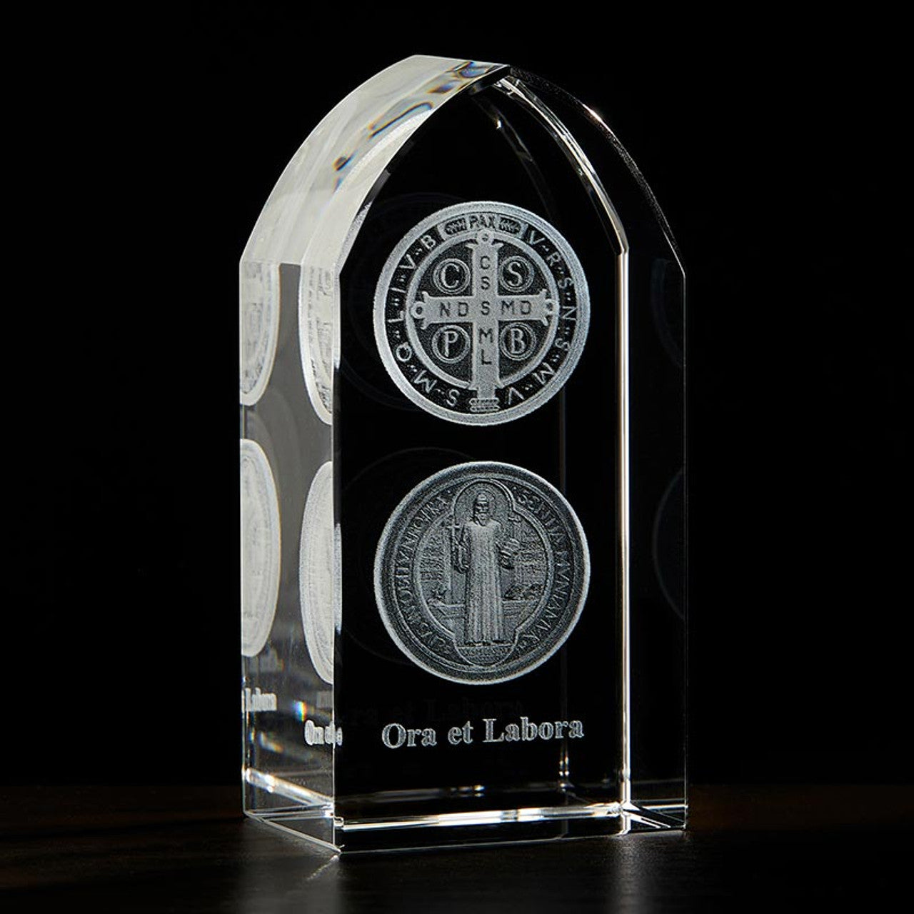 Saint Benedict Etched Glass Stand