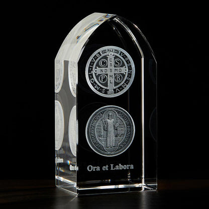 Saint Benedict Etched Glass Stand