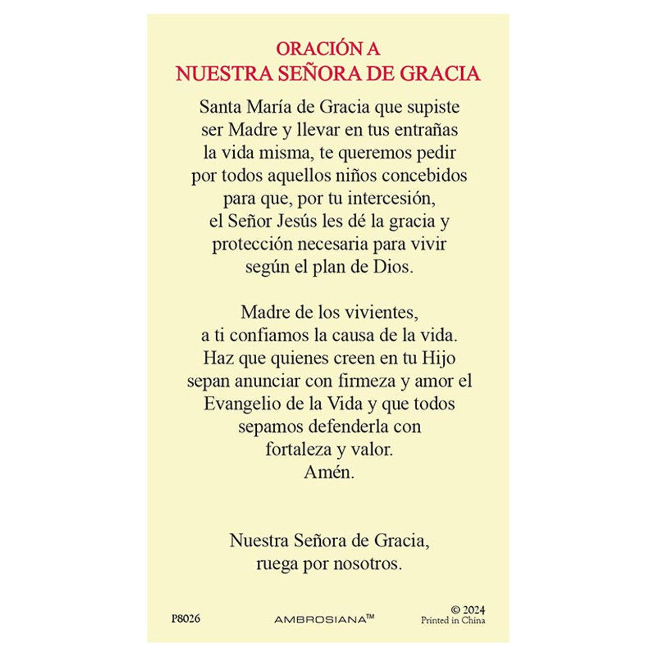 Spanish Holy Card - Our Lady of Grace (Hail Mary)