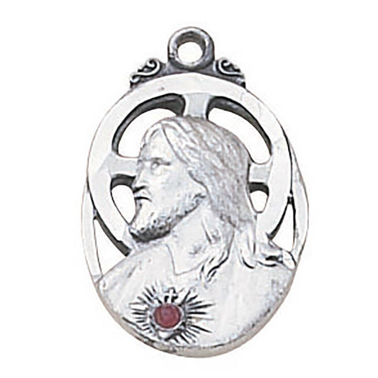 Sterling Silver Medal - Scapular Medal with Ruby