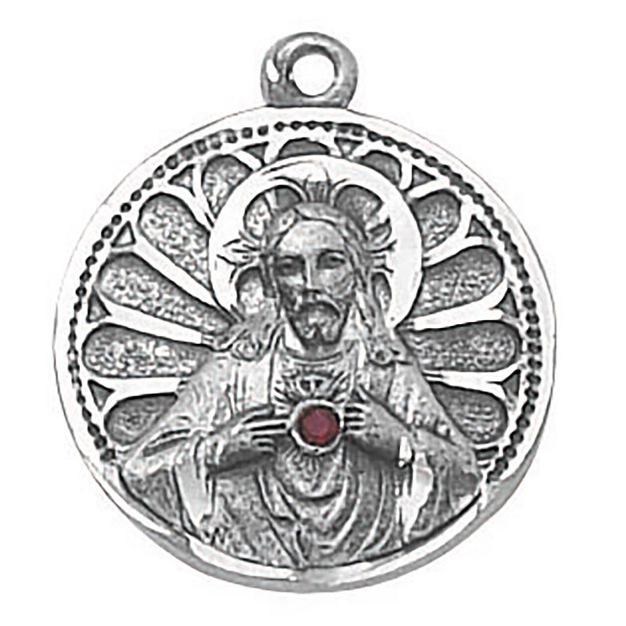 Sterling Silver Medal - Scapular Medal with Ruby (SS435RU)