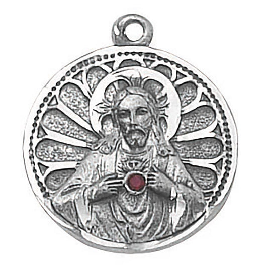 Sterling Silver Medal - Scapular Medal with Ruby (SS435RU)