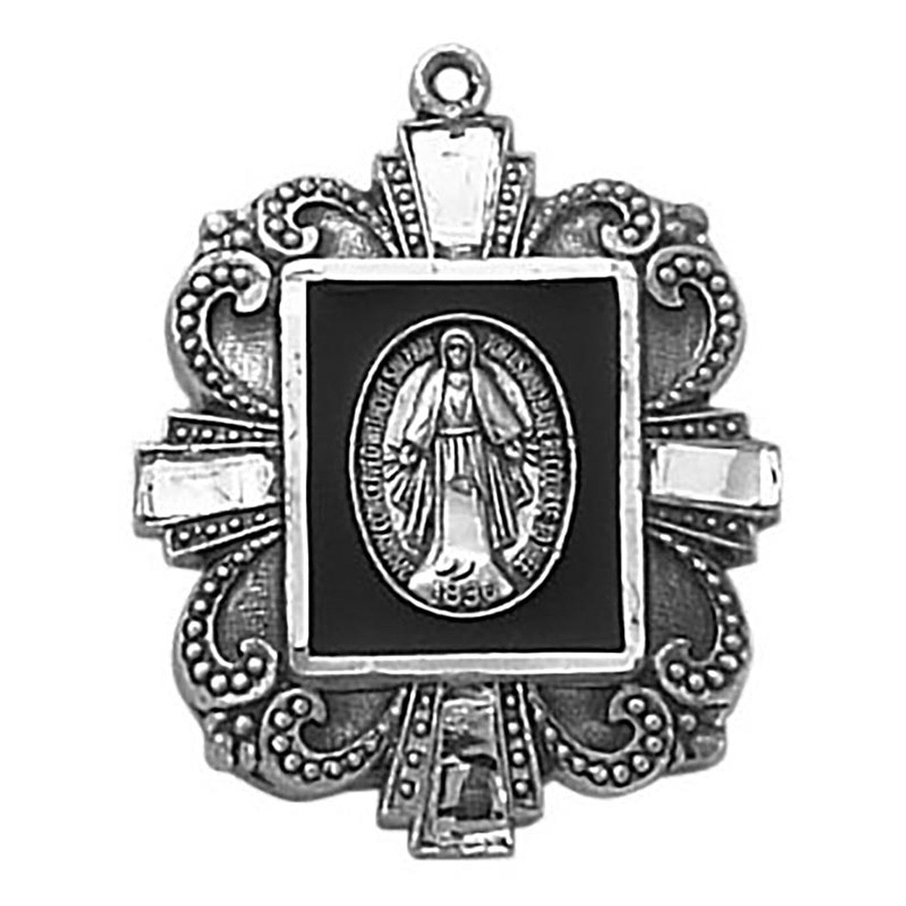 Sterling Silver Medal - Miraculous Medal - Black