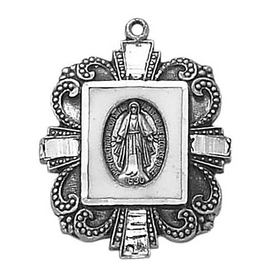 Sterling Silver Medal - Miraculous Medal - White