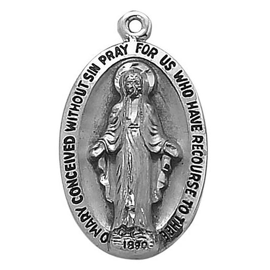 Sterling Silver Medal - Miraculous - Large Oval (SS8745)