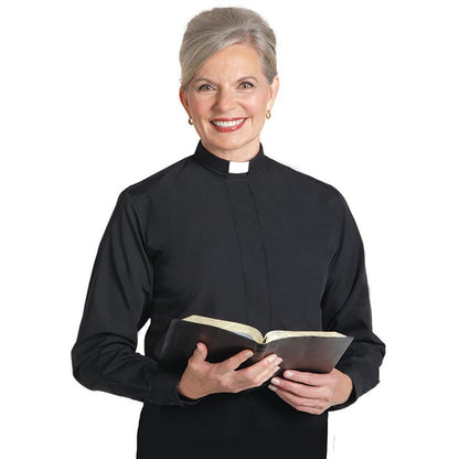 Women's Long Sleeve Tab Collar Clergy Shirt - Black