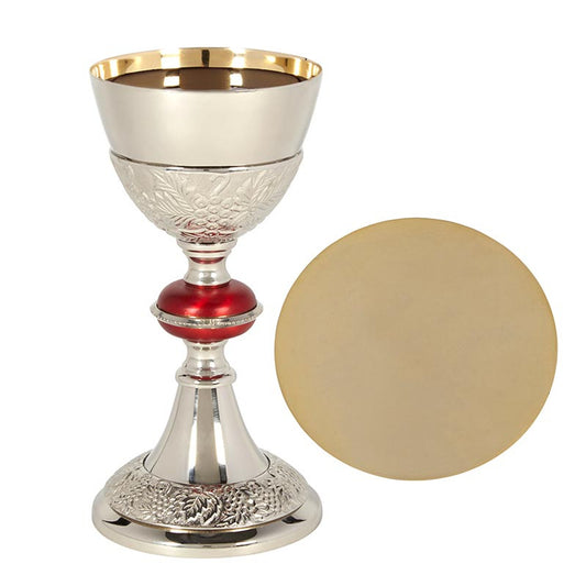 Grape Patterned with Red Node Chalice and Paten Set