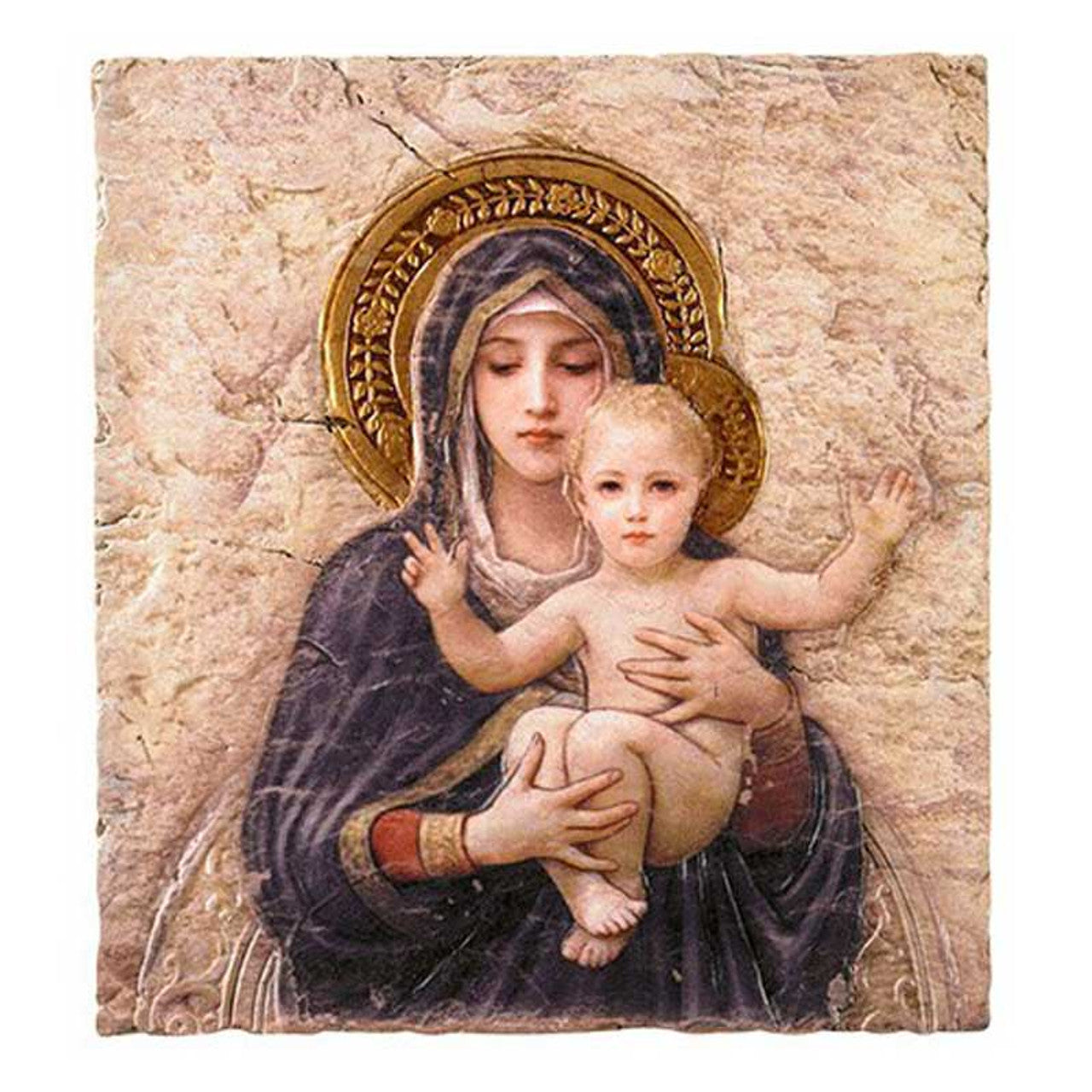 Square Tile Plaque with Stand - Bouguereau Madonna and Child