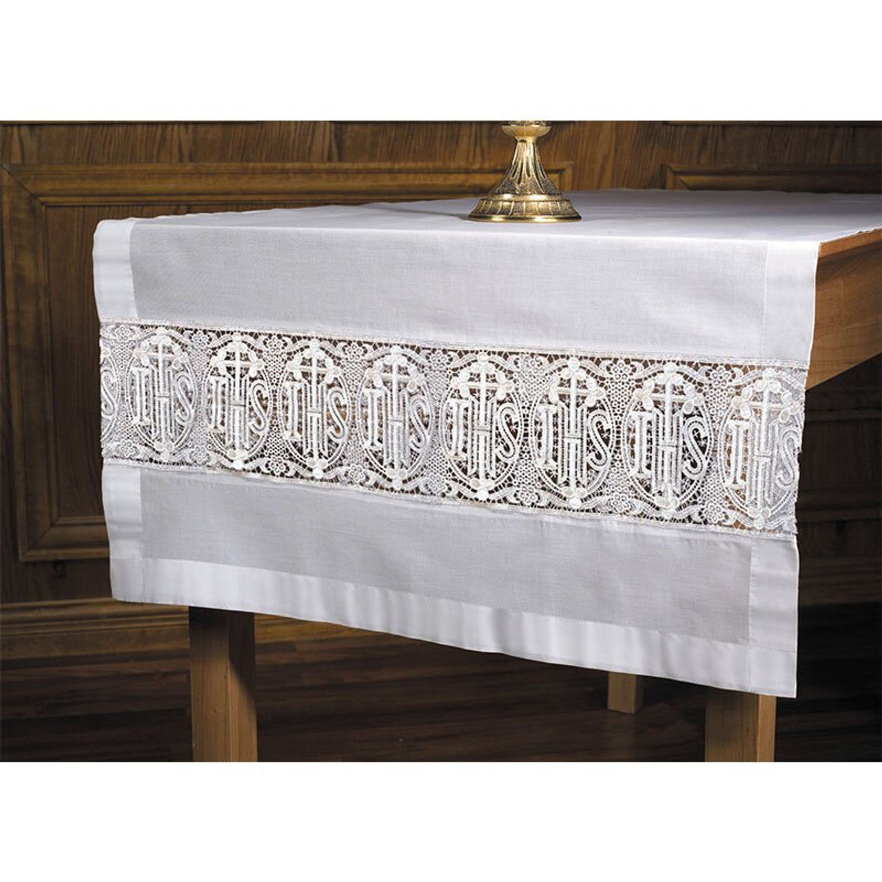 Latin Cross and IHS Lace Altar Frontal