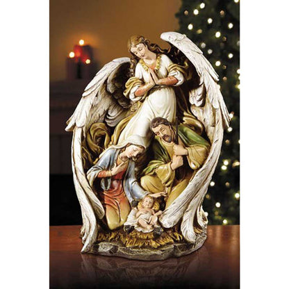 15" H Angel With Nativity Scene