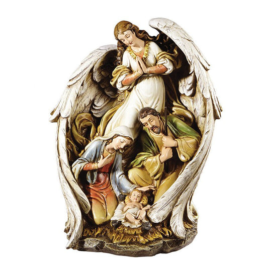 15" H Angel With Nativity Scene