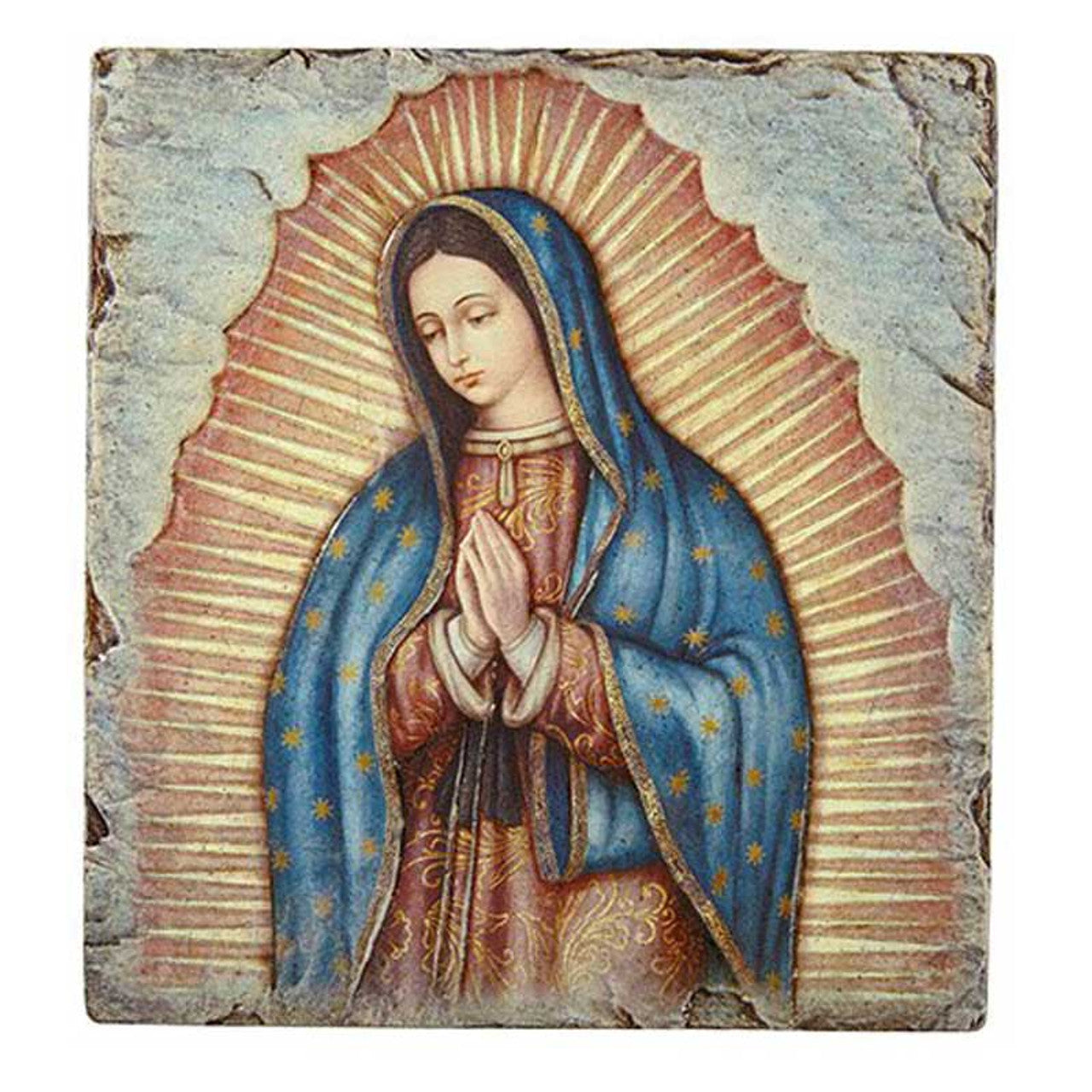 Square Tile Plaque with Stand - Our Lady of Guadalupe Bust