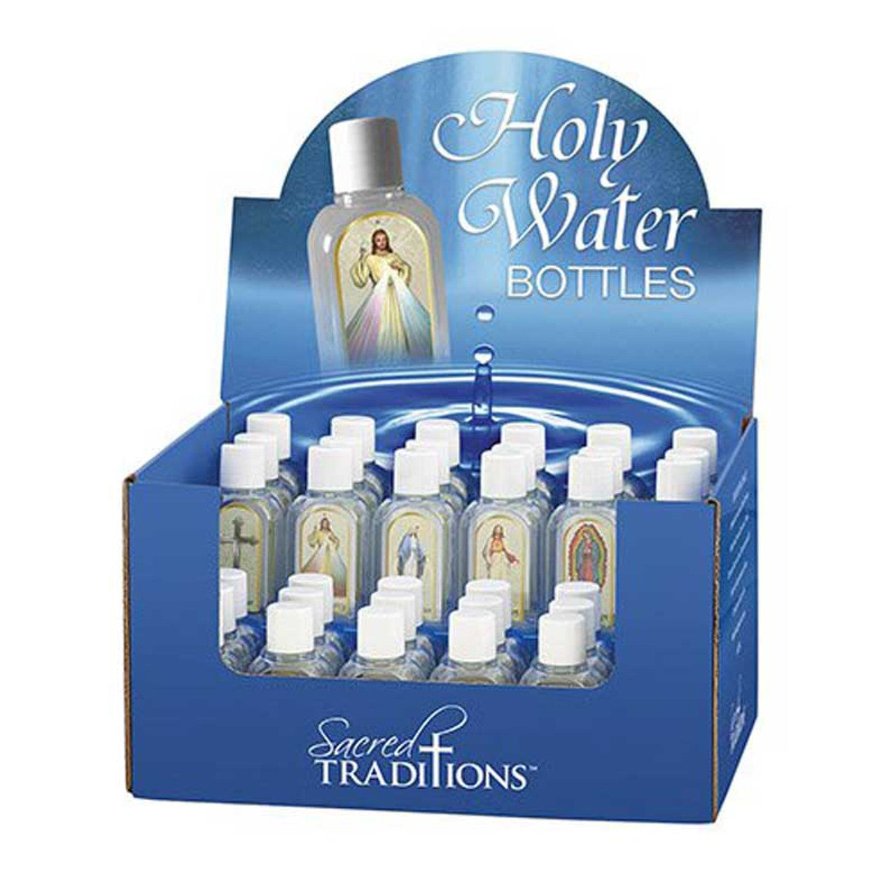 2 oz Holy Water Bottle Display 6 Assorted - 36/pk