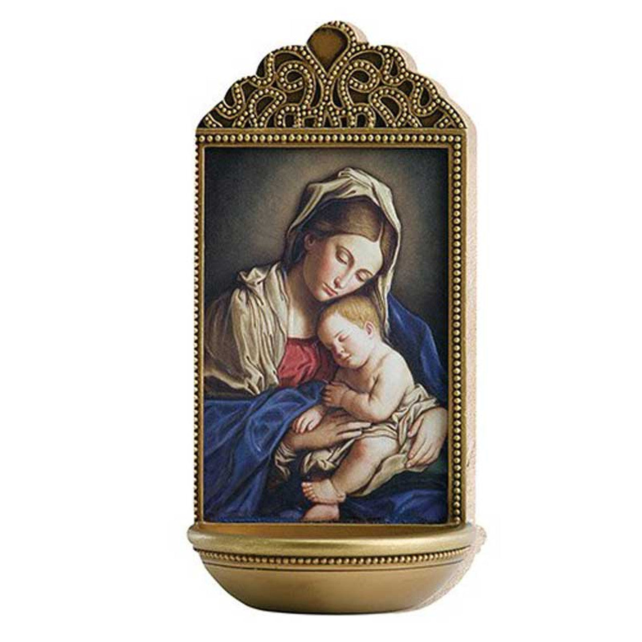 Sassoferrato Madonna and Child 6" Holy Water Font