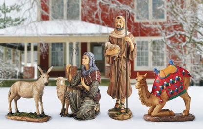 Real Life Outdoor Nativity Two Shepherds Camel & Donkey