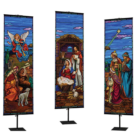 Stained Glass Nativity Banner Set