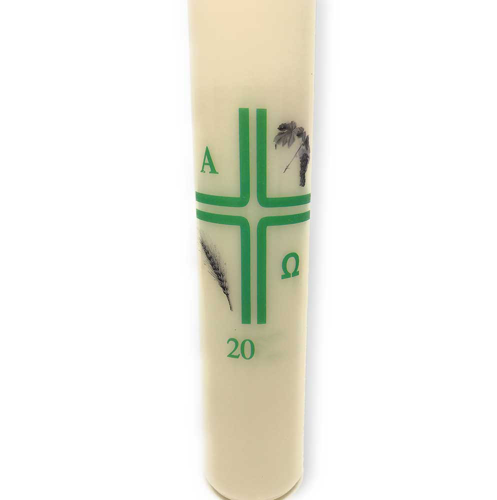 Green Cross with Grapes and Wheat Paschal Candle