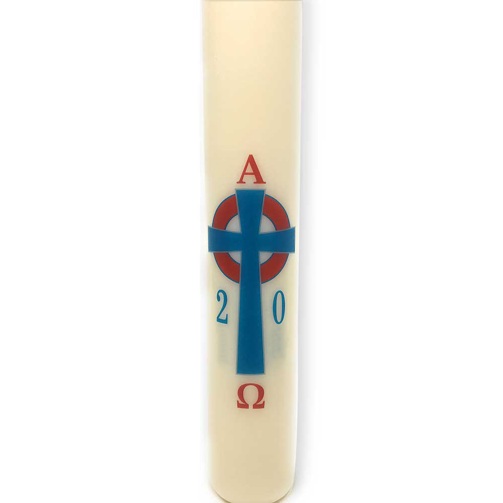 Blue and Red Celtic Cross Paschal Candle